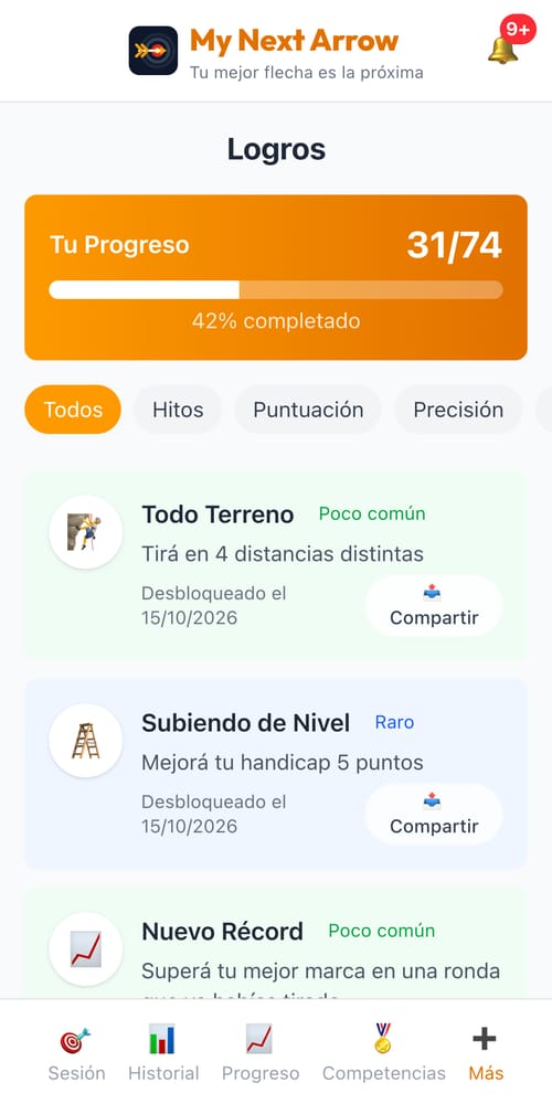Logros — captura de My Next Arrow