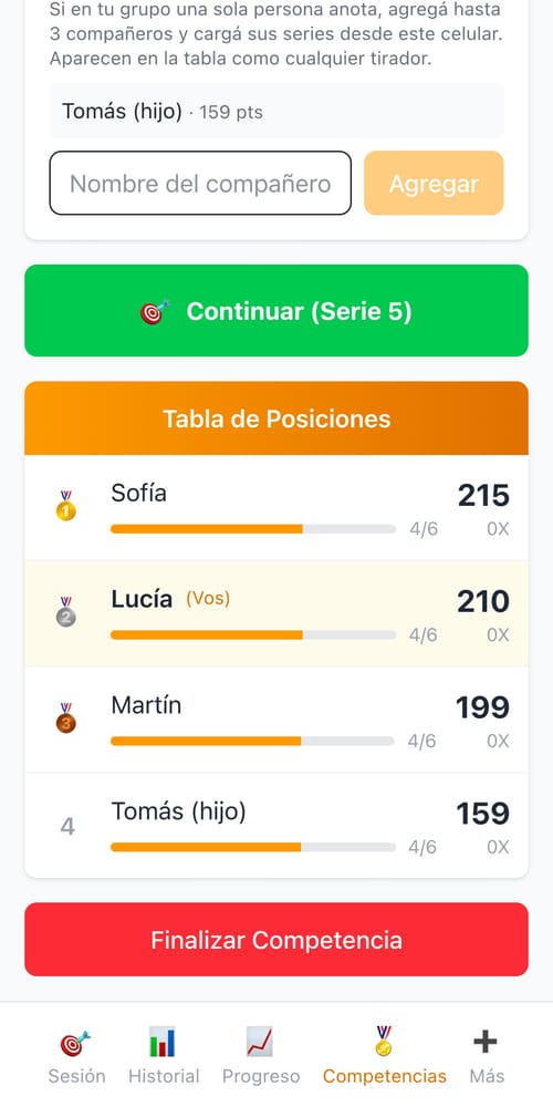 Tabla en vivo — captura de My Next Arrow