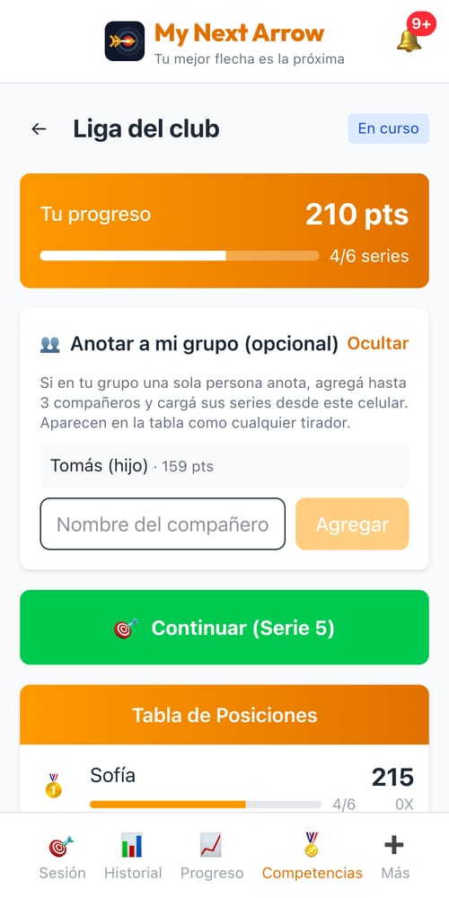 Anotá a todo el grupo — captura de My Next Arrow