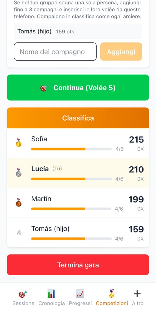 Classifica in diretta — schermata di My Next Arrow